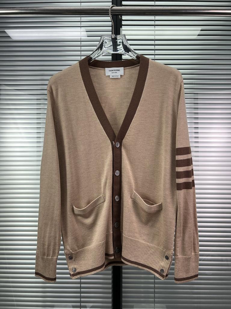 TB New Knitted Striped Four-bar Cardigan Women's High-end Versatile Casual Knitted Sweater Slim-fitting V-neck Cardigan
