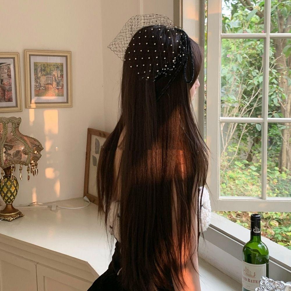 Bowknot Bow Headband Cloth Rhinestone Headband Fashion Bride Veil Hair Hoop  Female