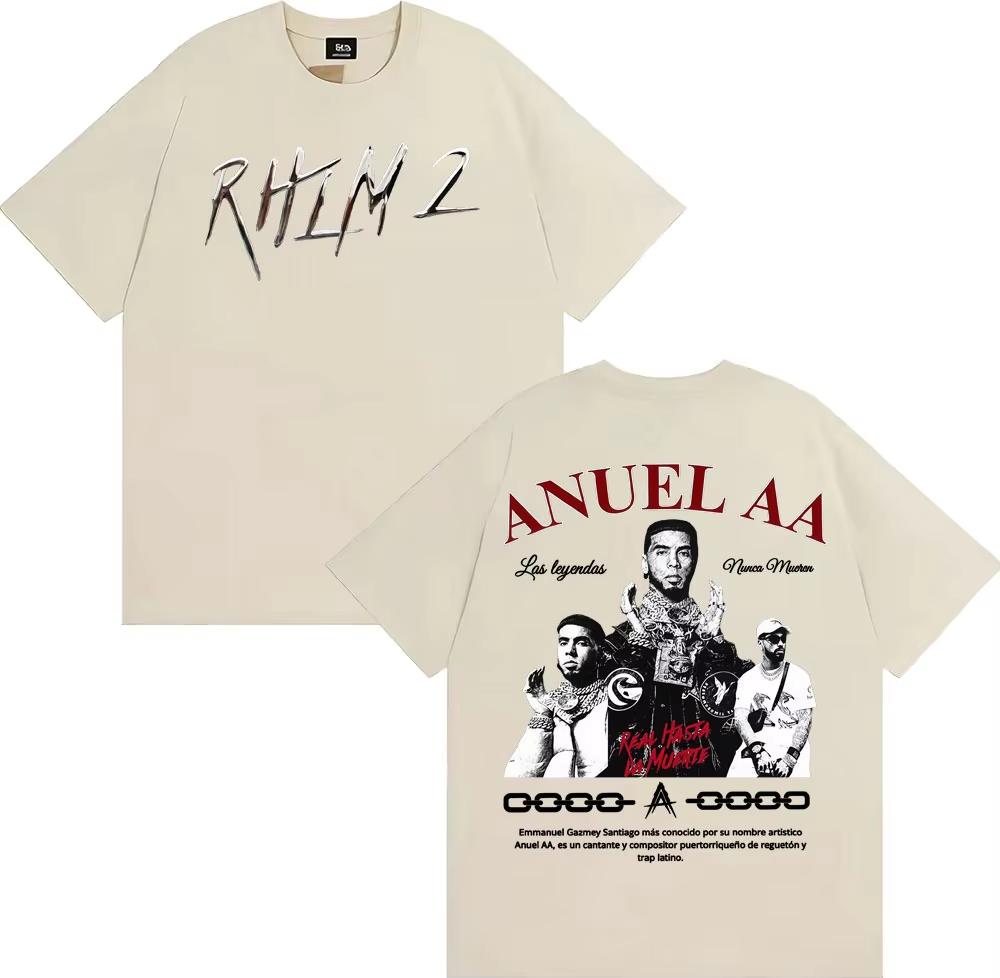 Rapper Anuel AA Rhlm 2 Album 2025 World Tour T Shirts Men Clothing Hip Hop High Street T-shirt Vintage Casual Oversized Tshirts