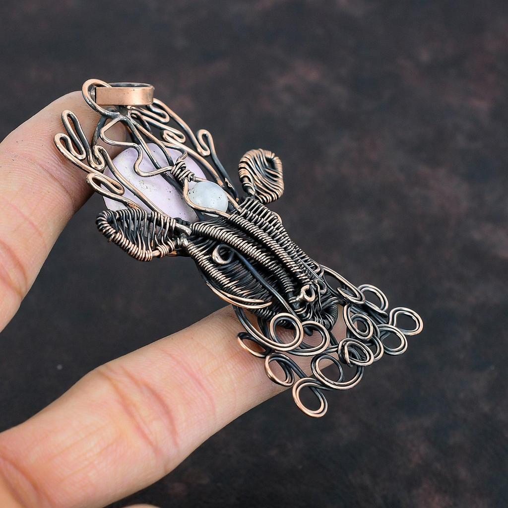 Phosphosiderite Pendant Copper Wire Wrapped Pendant Deer Face Pendant Rainbow Moonstone Pendant Handmade Gemstone Jewelry Anniversary Gifts