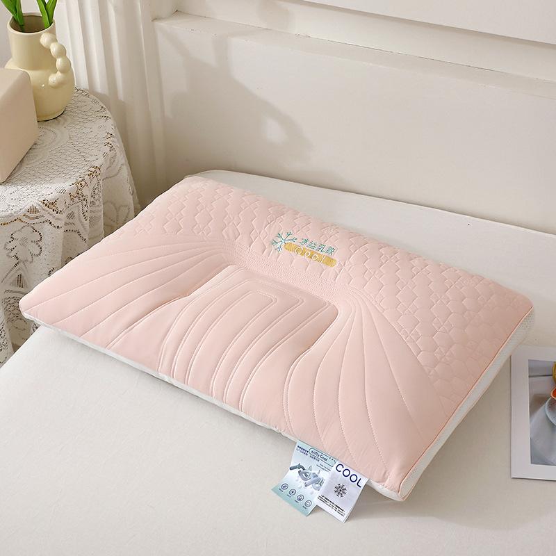 Embroidered ice silk latex pillow simple solid color pillow core household single pillow 48x74cm