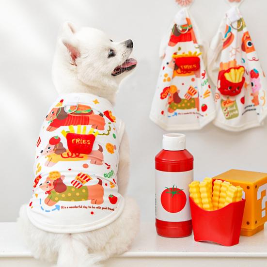 Dog Shirt Summer Ice Silk Pet T-Shirts Soft Breathable Burger Fries Ice Cream Print Sleeveless Vest for Small Medium Dogs
