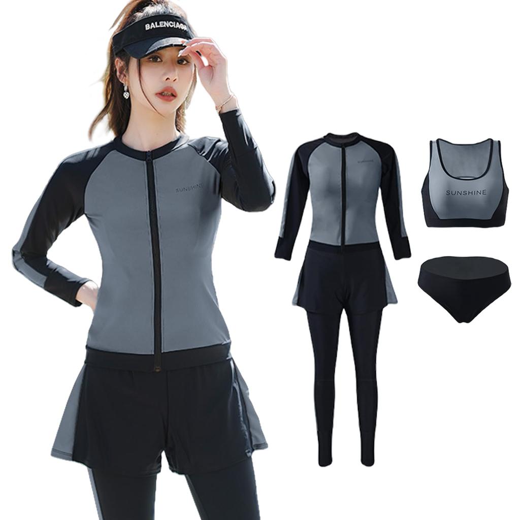 LrisIuza Echo Fitness Padded Tankini Plus Size UV Long Sleeve Rash Korean Cute Women's Swimsuit, Set, Pants, High-Waisted, Protection,