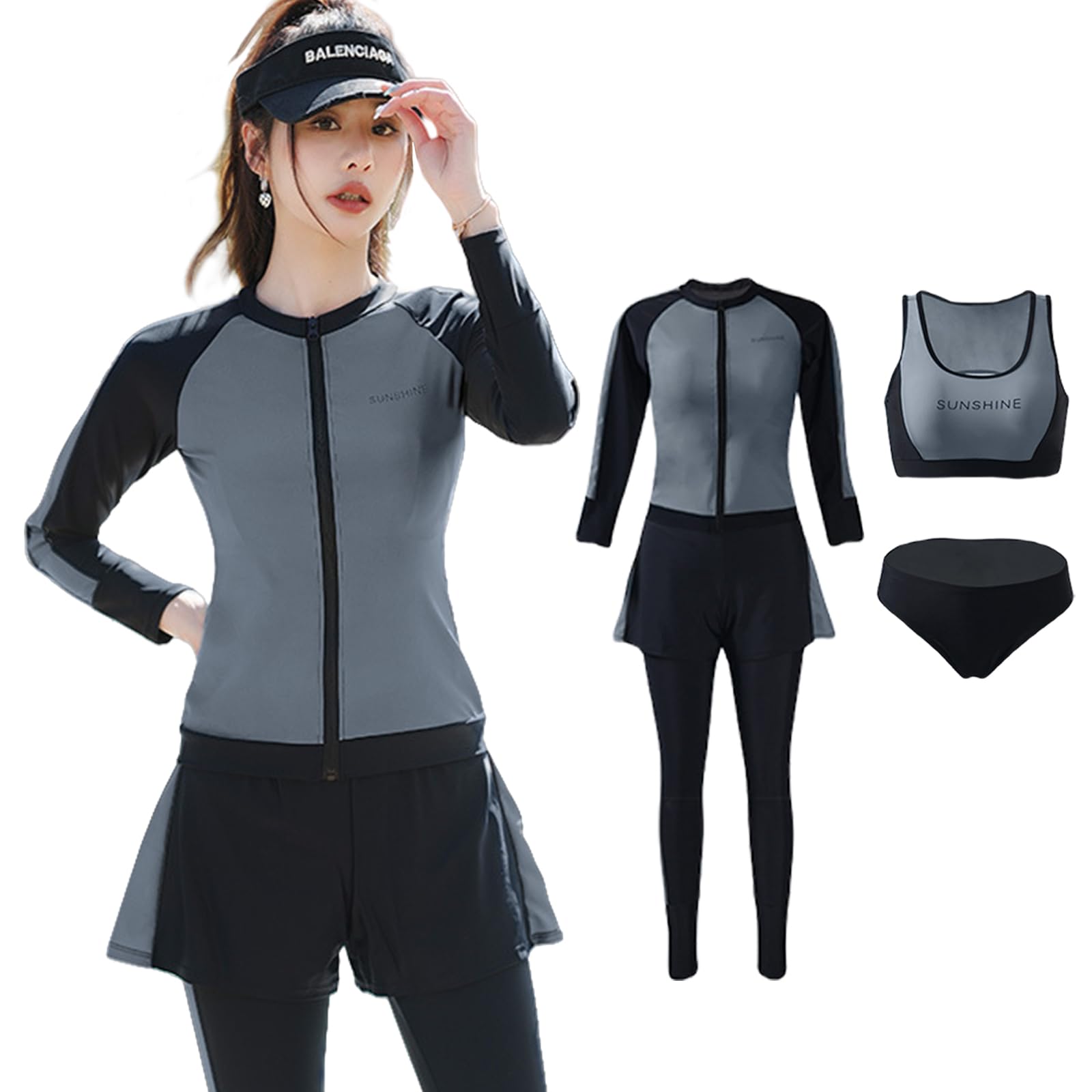 

LrisIuza Echo Fitness Танкини с подкладкой больших размеров с длинным рукавом для защиты от УФ-излучения, корейский милый женский купальник, комплект, брюки, с высокой талией, защита,