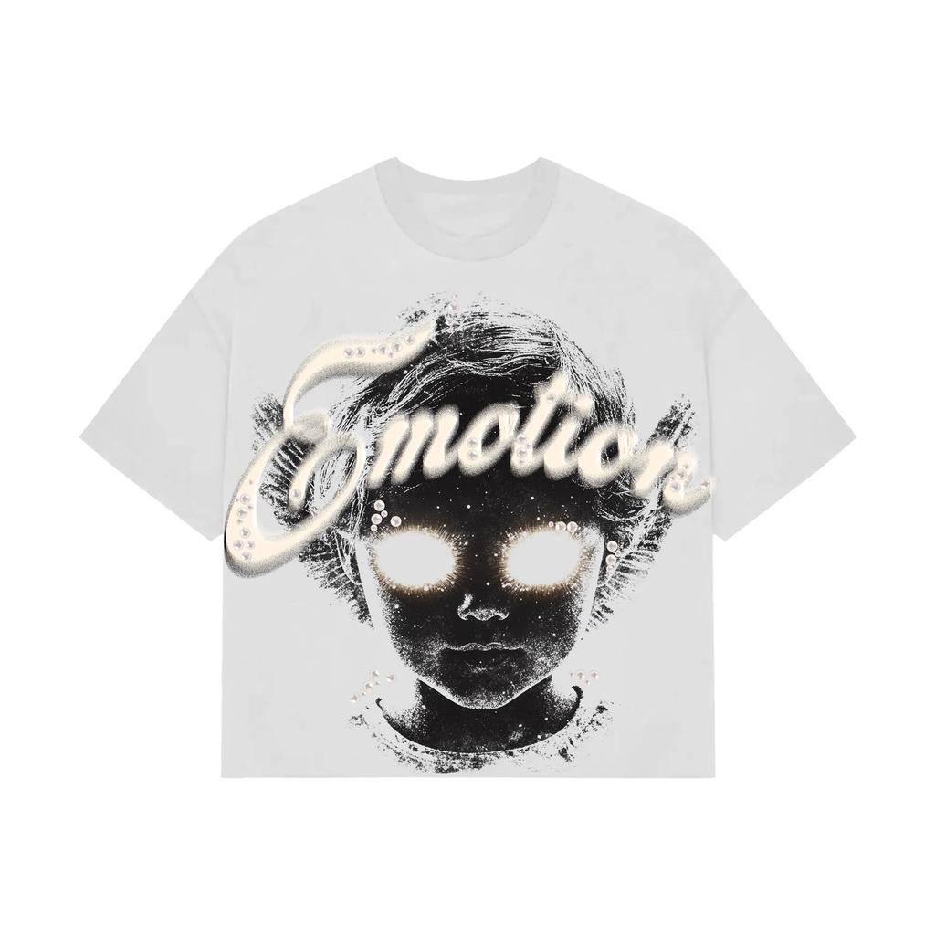 MIXED EMOTION High Quality Beauty Tide High Street Angel Hot Diamond Retro Loose Short Sleeve Full of Printed Men's and Women's T-shirts