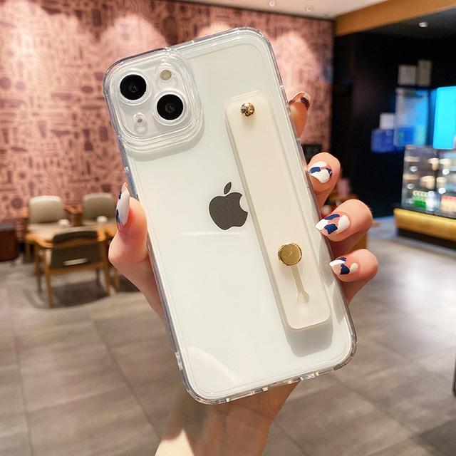 Fluorescent Color Transparent Wrist Strap Phone Case For Iphone 13 12 11 Pro Max X Xr Xs Max 7 8 Plus Se 20 Soft Silicone Cover