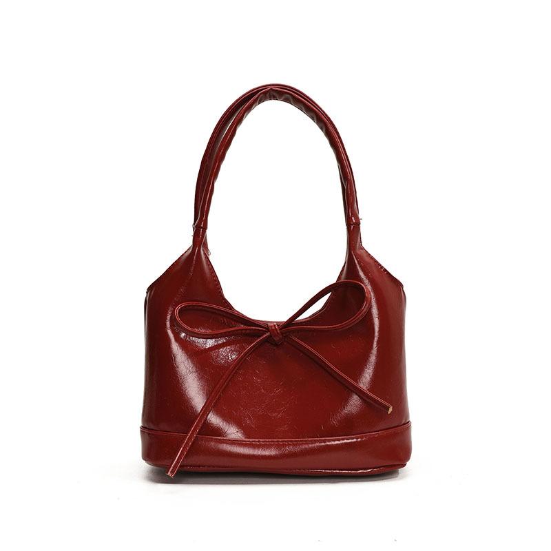 

Trendy and fashionable oil wax leather, high-quality texture underarm tote bag, versatile foreign style bow, shoulder bag, women s bag