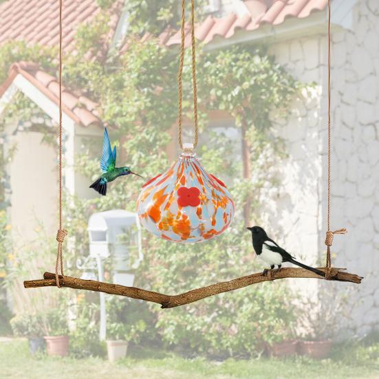 Venkovní skleněné závěsné krmítko pro kolibříky, odolné proti mravencům a včelám, vícebarevné krmítko pro ptáky, zahradní dekorace, dárek pro ženy
