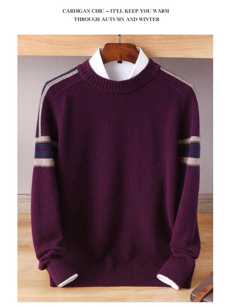 Men's Autumn Winter Cashmere Round Neck Thin Fashion Pullover Loose Wool Knit Sweater