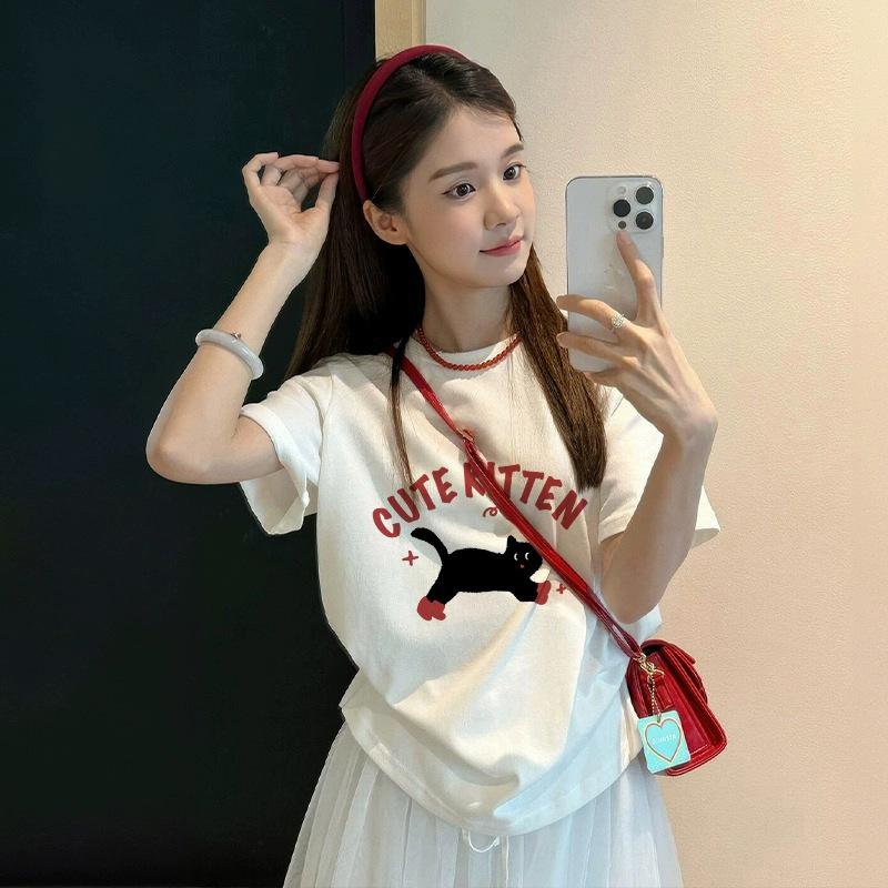 Lazy wind white short-sleeved T-shirt women s versatile white cotton half-sleeved loose super fire T-shirt women s short M