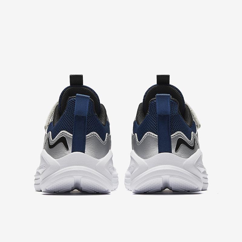 Anta Kids Synthetic Leather Fabric Trendy Versatile Lightweight Shock Absorbing Low Top Running Shoes Men sneaker Deep-Navy-Blue Silver A12445577-1