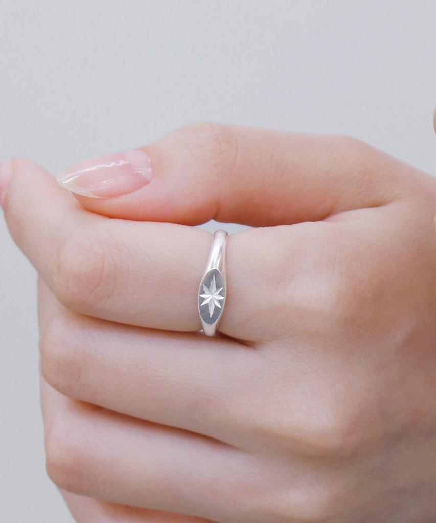 47Bag 925 Silver Star Engraving Friendship Ring Sign Silver Ring