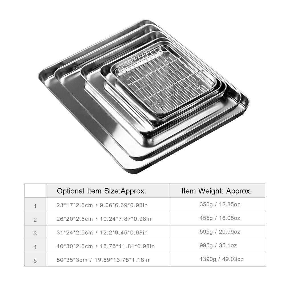 

Противень для выпечки с плоским дном из нержавеющей стали с сеткой Набор Квадратная тарелка для барбекю с решеткой для охлаждения Поддон для сбора капель Противень для выпечки 40-30-2.5cm серебряный