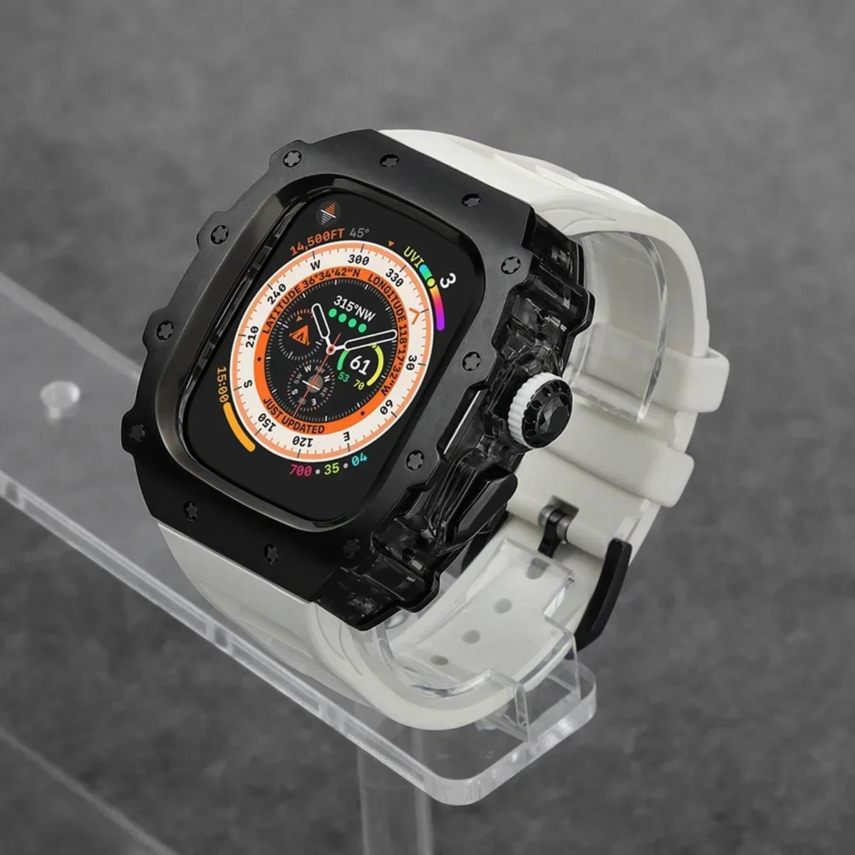 

Розкішний набір для модифікації для Apple Watch Ultra 3 49 мм 45 мм 44 мм Корпус з нержавіючої сталі для IWatch 9 8 7 6 Кришталева кнопка Спортивний ремінець For Ultra 3 49mm