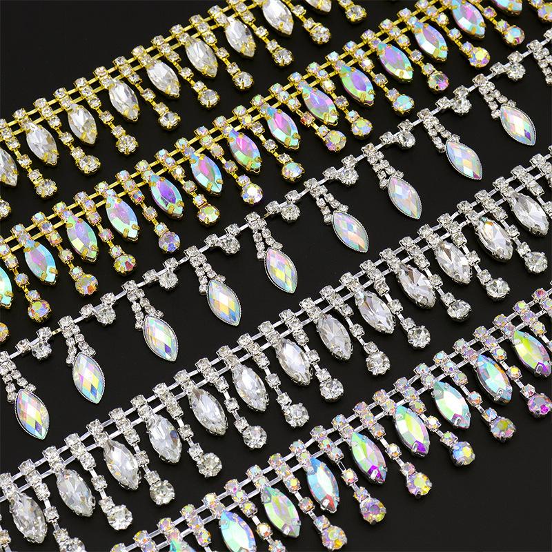 10Yards Rhinestone Tassel Sparkle Diamond Crystal Rhinestone Chain Clothing Bag Trim DIY Arts Crafts Wedding Gift Decoration