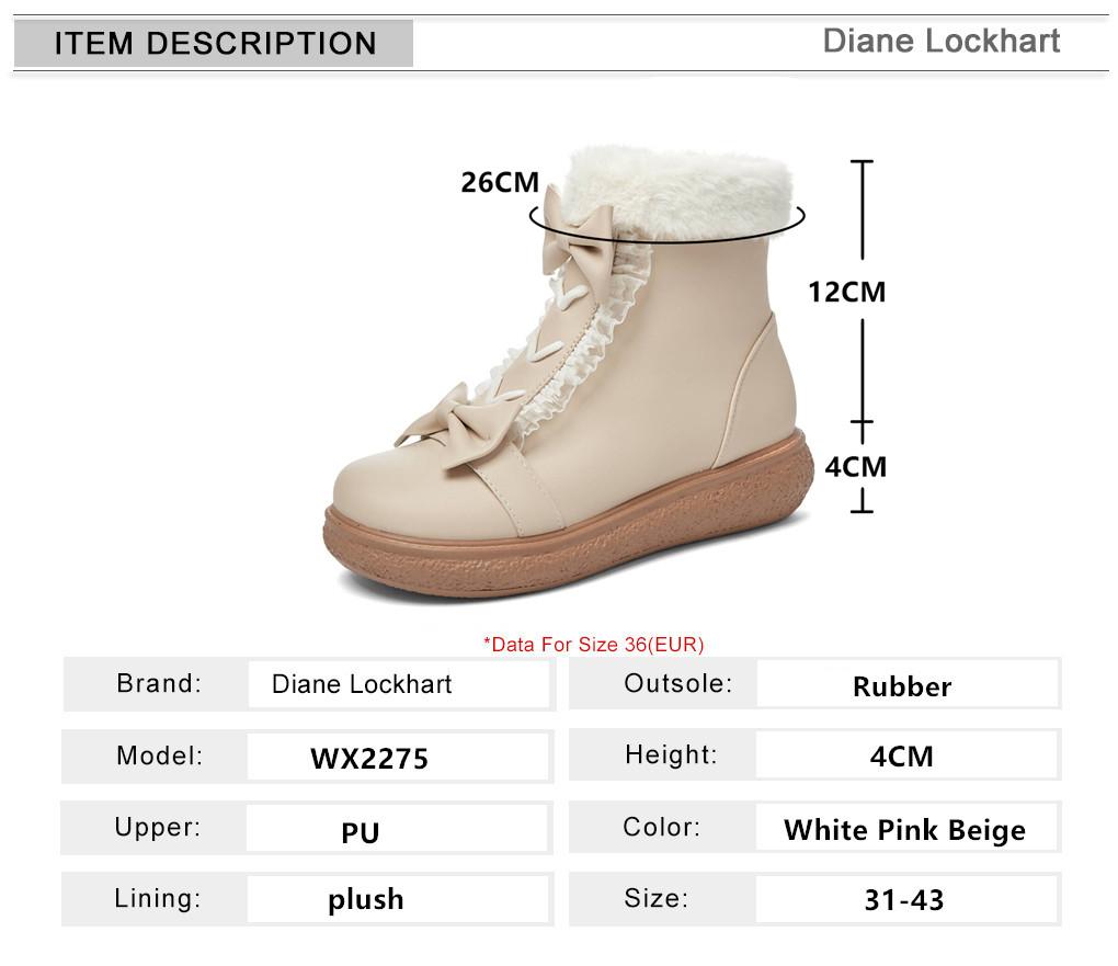 Fashion Faux Fur Winter Lolita Girl's Boots PU Leather Warm Plush Boots Anti-slippery Vintage Fashion Plush Boots For Big Girls 31-43