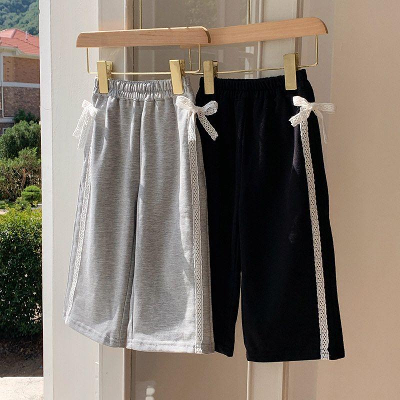 Girls' Pants 2025 Spring and Autumn Korean Style Casual Sports Pants Comfortable Sweatpants with Lace and Bow Stylish