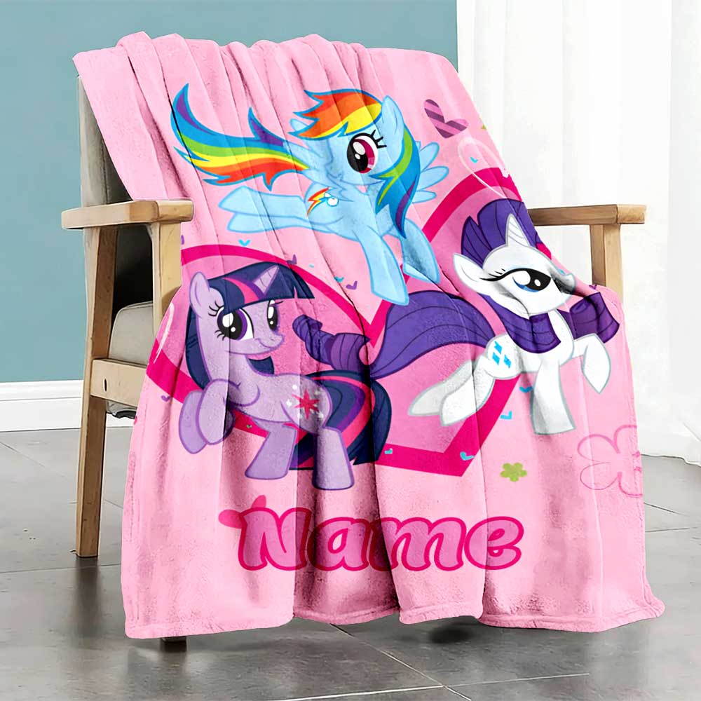 Little Pony (17) Personalized Text Blanket Lightweight Personalized Blanket Comfortable Suitable for Home Decor Office Living Room Office Chair