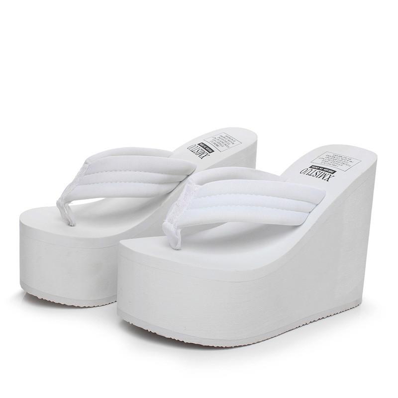 Fashion Fashion 2025 Ladies Summer Logo Slippers Stained Wedge Heel Platform Flip-flops High Heels Beach Sandals Ladies Thick High Mujer