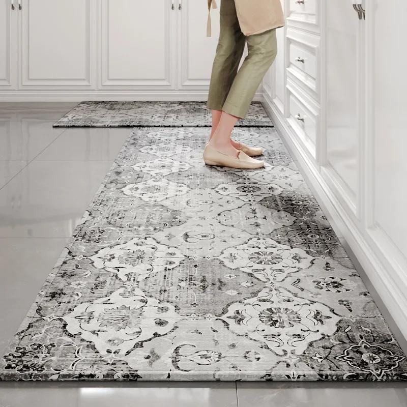 

Bamboo Cotton Retro Kitchen Floor Mat Absorbs Water and Oil and Scrubbing Long Kitchen Rug Wear-resistant Non-slip Door Mat 45x70cm (1pcs)