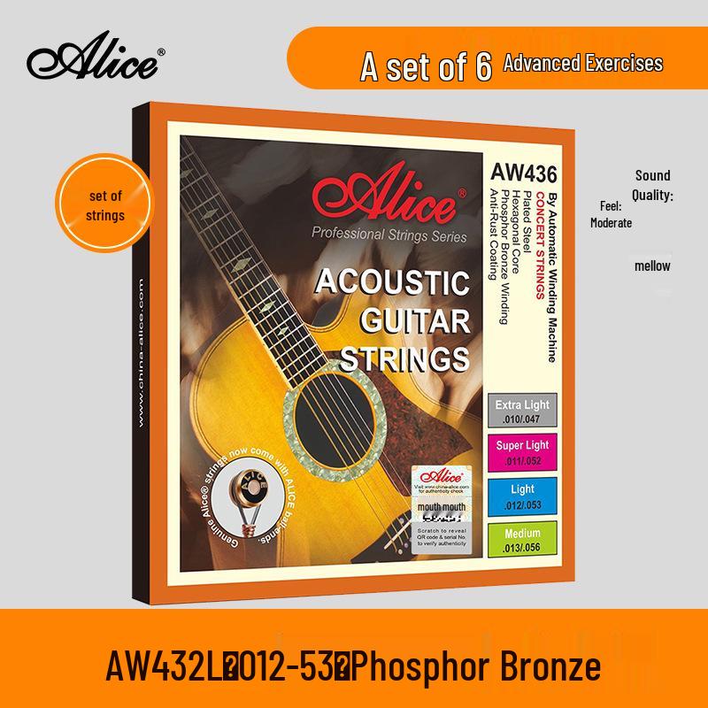 Alice Folk Guitar Strings Set: 6 Rust-Proof Steel Core Strings for Acoustic Guitars