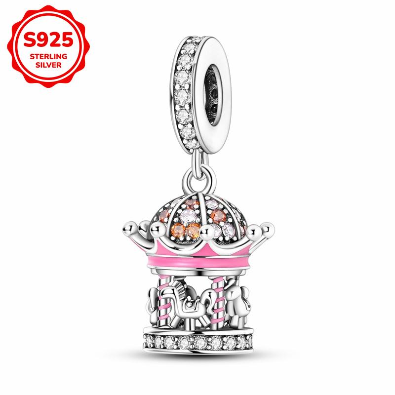 925 Silver Pink Cute Lovely Butterfly Perfume Girl Charms Beads Fit Bracelet DIY Making For Woman Jewelry