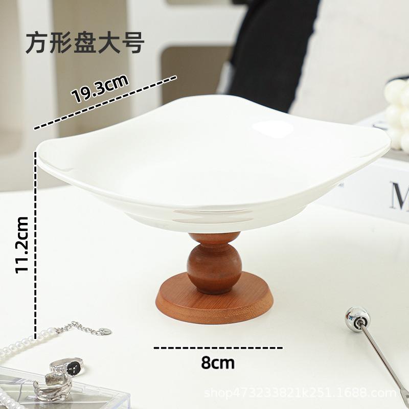 Wooden High-legged Ceramic Plate Cake Tray Afternoon Tea Fruit Plate for The Living Room Storage Container Kitchen Organizer