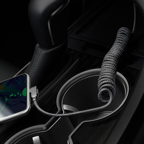 Spring Charging Cable Double Elbow QC4.0 Quick Charging 3A Stretchable Type-C Data Cord for Car
