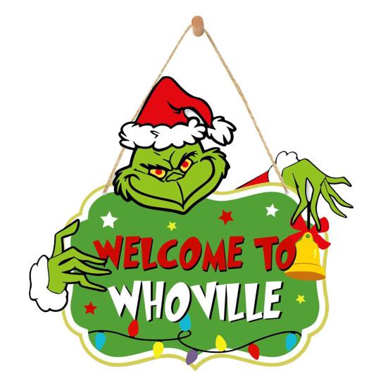 Christmas Green Elf Door Sign Merry Christmas Wooden Door Hanger Front Door Wall Hanging Welcome Plaque Decoration Holiday Pendant