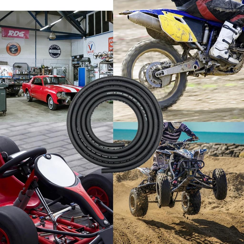 1/4" ID Fuel Hose Line Braided NBR Rubber Tubing 8 Feet For Automotives Generator Lawn Mower With 10 Clamps (6.4Mm ID)