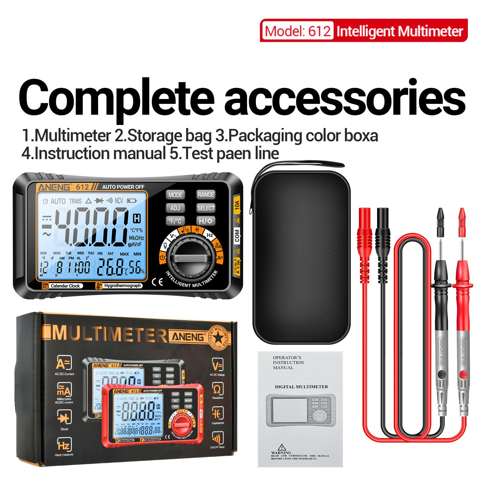 

ANENG 612 Smart Цифровий мультиметр 3 в 1 з вічним календарем Амперметр температури та вологості чорний