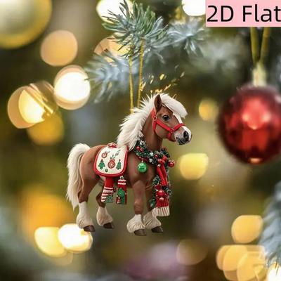 Enfeite de Natal de Cavalo Acrílico 2D Enfeites de Árvore de Natal de Cavalo Presentes Equestres para Mulheres Meninas Amantes de Cavalos