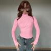2024 Autumn/Winter Slim-Fit High-Neck Pleated Long-Sleeve Women's Top
