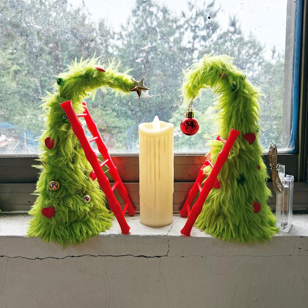 Zelený vánoční stromek, Malý stolní osvětlený řetěz se žebříkem, Plyšový vánoční stromek pro stolní dekoraci Vhodný pro domov