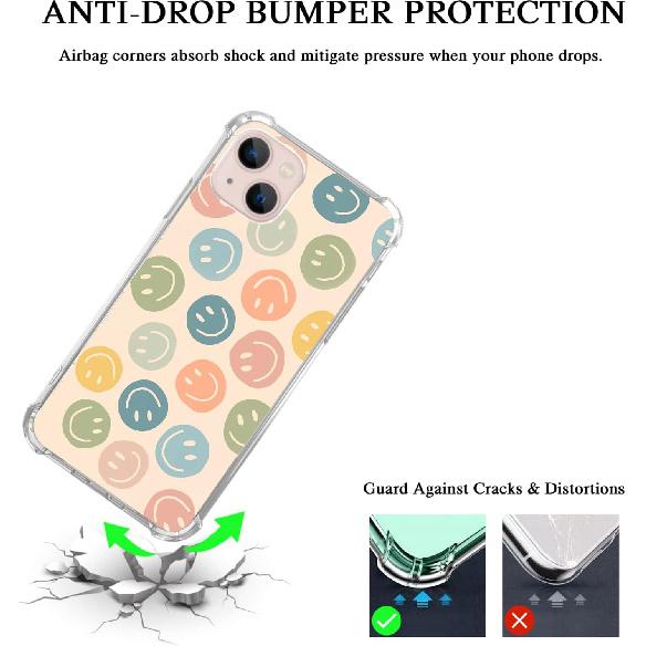 Cute Colorful Smile Face Case Compatible with iPhone 15, Happy Face Case for iPhone 15 for Teens Men and Women, Cool TPU Bumper Phone Case Cover