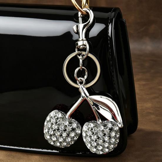 Sleutelhanger Hanger Strass Ingelegd Kersenvorm Sleutelhanger met Legering Kreeftsluiting Tas Hanger Lichtgewicht Rugzak Accessoire