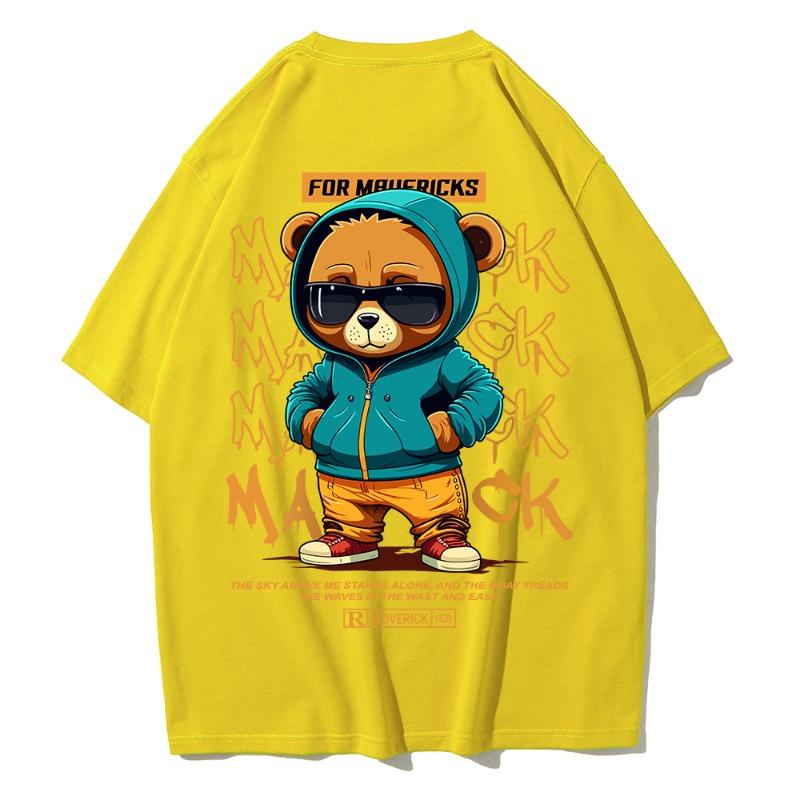 Cotton Fashion Bear Pattern Printed Men's T Shirt Round Neck Loose Tops Breathable Comfortable Casual Oversized Women Clothing