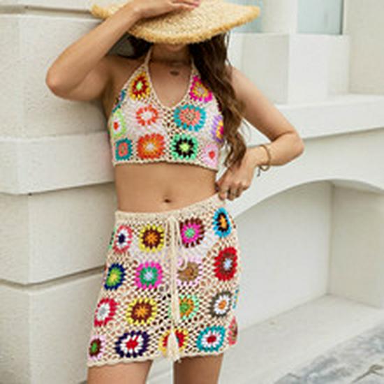 2024 Crochet Hollow Out Drawstring Beach Shorts Bikini Cover-Up Swimwear Bottoms