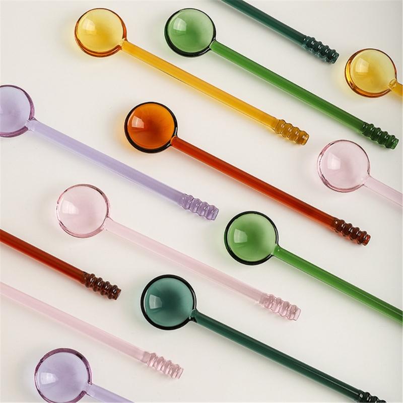 6 Pieces Colorful Glass Spoons Handcrafted Teaspoon for Dessert Presentation Use Practical Kitchen Tool