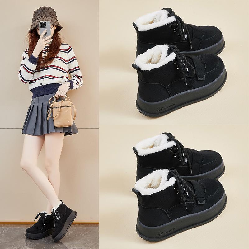 Women's Winter Warm Snow Boots Fuzzy Faux Suede Walking Shoes for Women Casual Anti-Slip Comfortable Chunky Platform Short Booties With Faux Fur Lined
