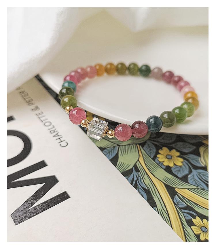 Rainbow Tourmaline Candy Color Bracelet: Natural Brazilian Crystal Beads Gift for Girls by Qiaoen