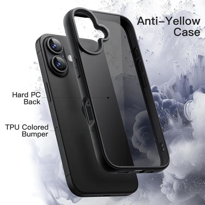 Coque + 2 Verres Trempés pour iPhone 16 Plus - Coque Antichoc Rigide Noir avec Dos Translucide