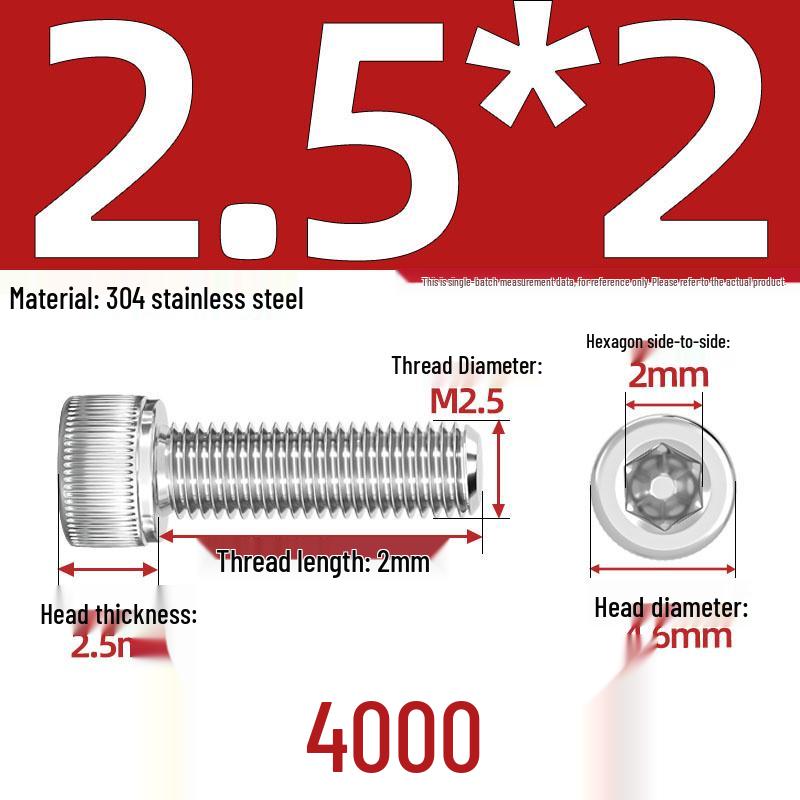 304 Stainless Steel Hex Socket Head Cap Screws, M2-M10, Extended Length