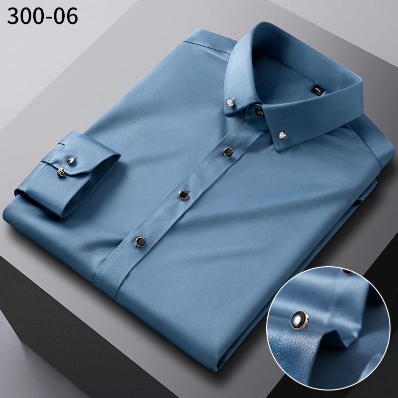 Trendy Iron-Free Slim Fit Mulberry Silk Shirt with Rhinestone Buttons and Turn-Down Collar