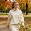 Women's 2 Piece Skirt Set High Neck Batwing Sleeve Sweater Bodycon Split Skirt Set Casual Fall Winter Knit Outfits