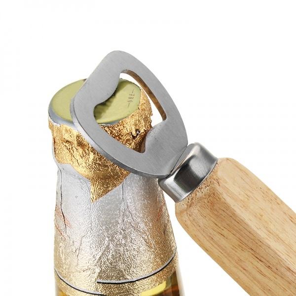 5pcs/1pcs Rubber Wood Handle Bottle Opener Beer Wine Soda Cap Opening Handheld Tool