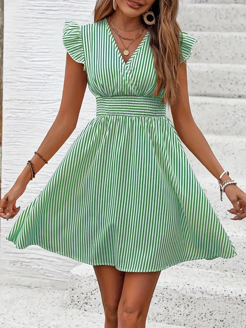 

2025 New Women s Summer Striped Butterfly Sleeve Dress Large