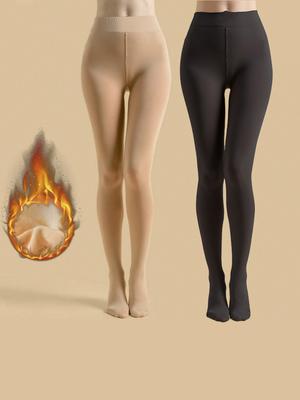 1/2 Set of Women's Opaque Fleece Warm Tight Pants, Fashionable High Elasticity Bottom Pantyhose