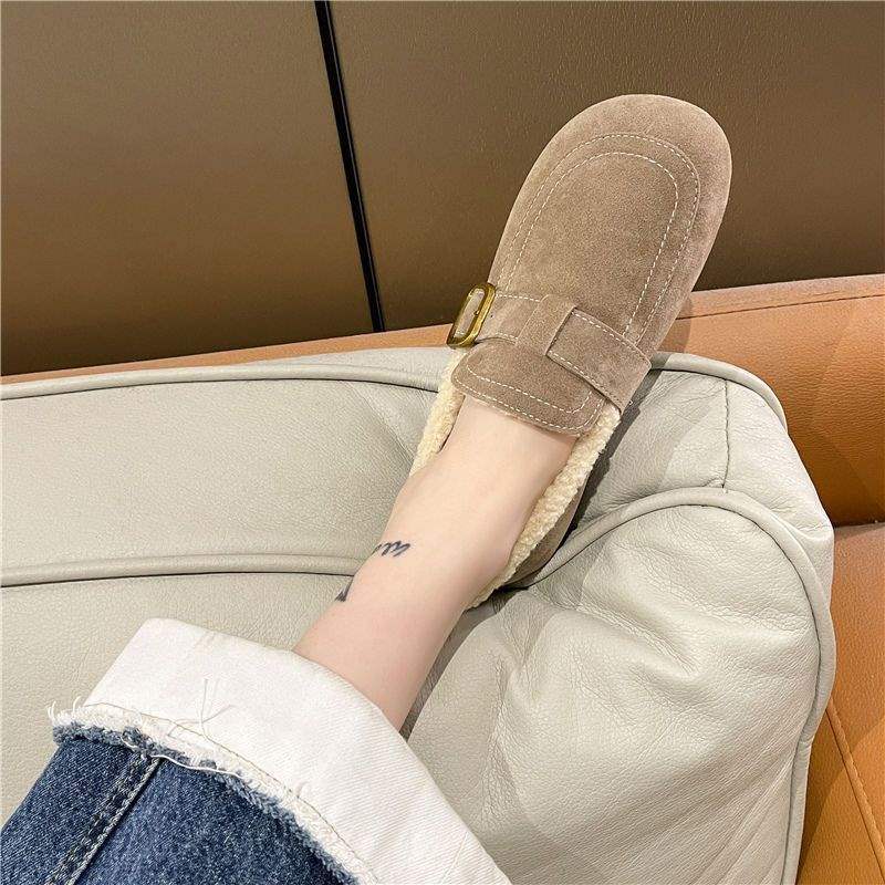 One-pedal piled and thickened fluffy shoes 2025 Xiaoxiangfeng autumn and winter new flat-bottomed women's Birkenmuller shoes