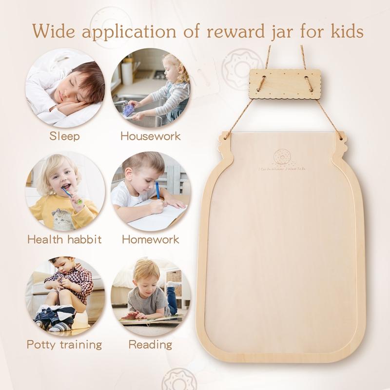 Kids Reward Jar with Stars, Candy,Cards That Can Be Recorded Kindergarten Family Reward Collection Jar Baby Wish Progress Item